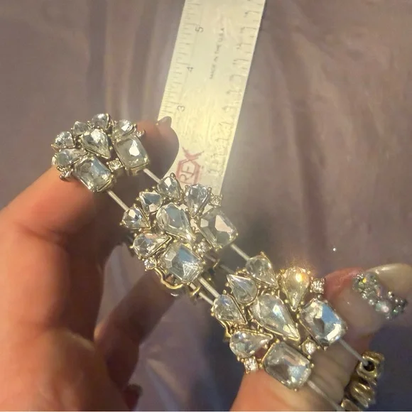 Vintage J. Crew Gold and Silver Crystal leaves stretch bracelet - Picture 5 of 8